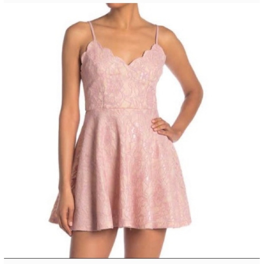 ROWA Pink Lace Dress Scalloped V-Neck Sleeveless‎ Fit & Flare Party Size 9